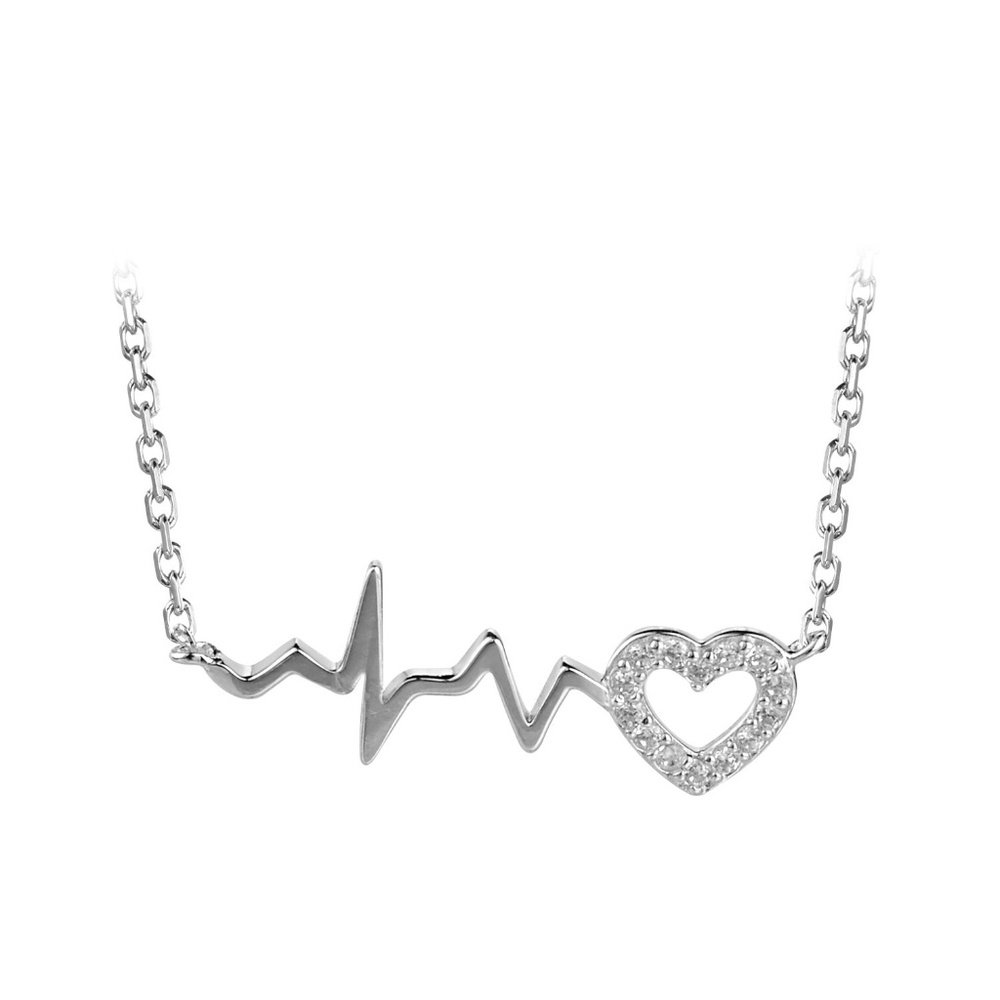 Sterling Silver Heartbeat Curve Love Necklace